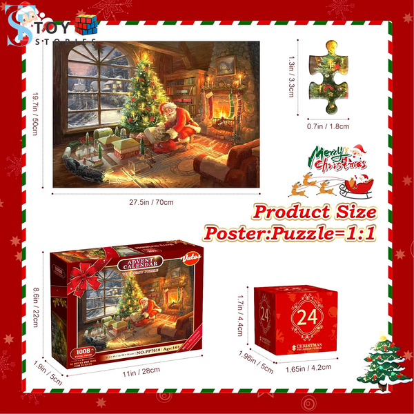 VATOS 2024 Christmas Advent Calendar Jigsaw Puzzle for Kids - 24-Day Santa Countdown Stocking Stuffer Game and Gift