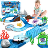 Shark Race Car Track Set for Children Ages 3 and Up - Bendable Flexible Racetrack Cars and Ocean Train Toy for STEM Education