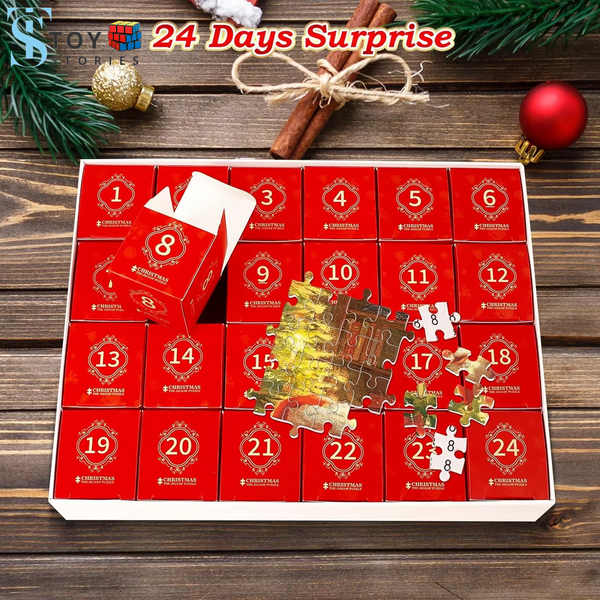 VATOS 2024 Christmas Advent Calendar Jigsaw Puzzle for Kids - 24-Day Santa Countdown Stocking Stuffer Game and Gift